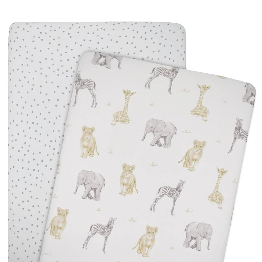 2-pack Jersey Co-Sleeper Fitted Sheets - Savanna Babies/Pitter Patter