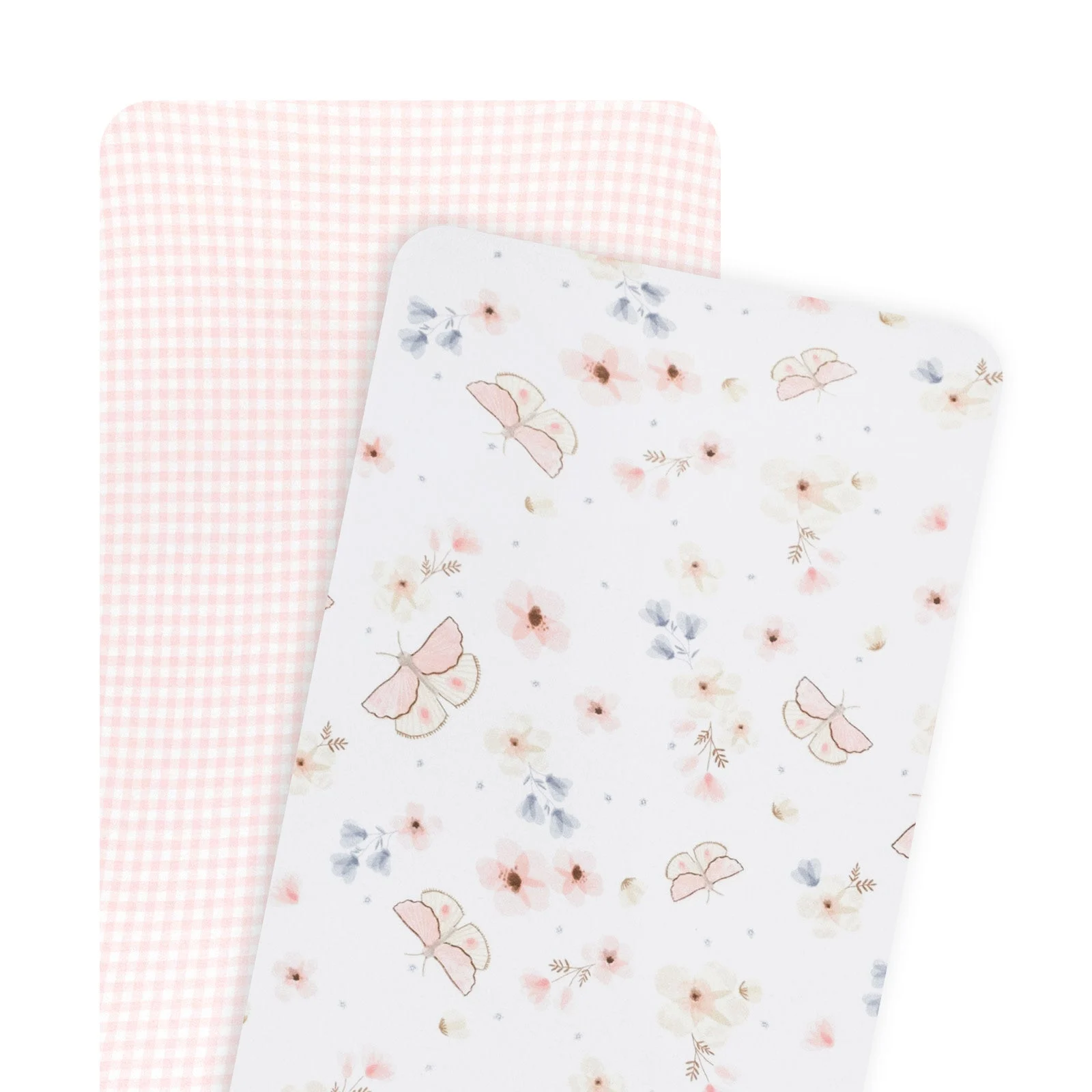 2pk Bassinet Fitted Sheets-Butterfly/Blush Gingham