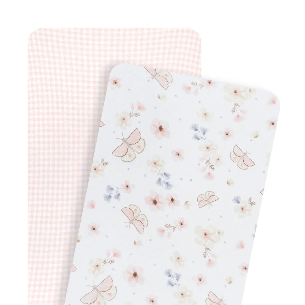 2pk Bedside Sleeper Fitted Sheets-Butterfly/Blush Gingham