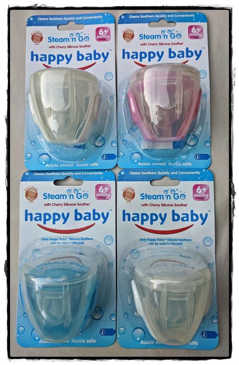 4 Pack -Happy Baby Steam n Go Cherry Silicone Soother