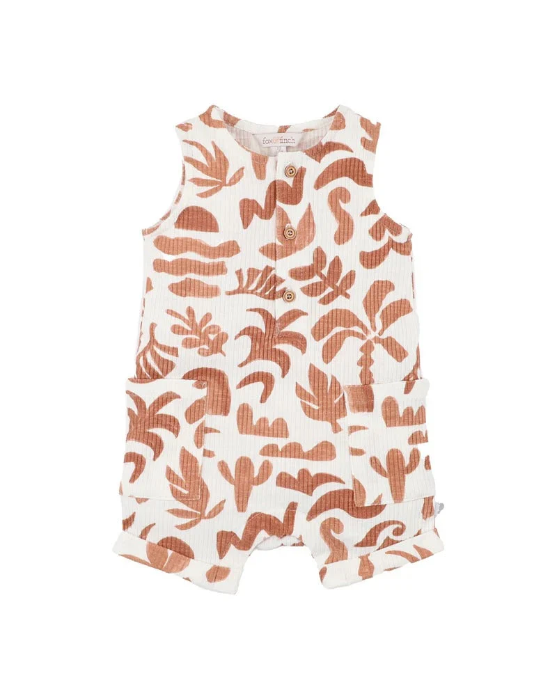 Abstract Oasis Print Mocha SS Zipsuit