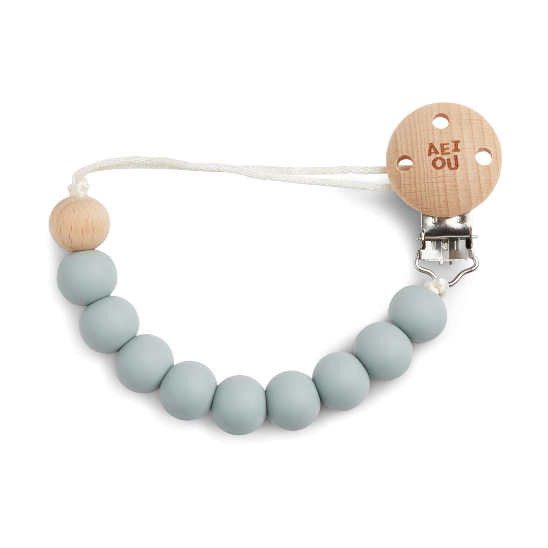 AEIOU Silicone Pacifier Clip - Sage | Babylist Shop