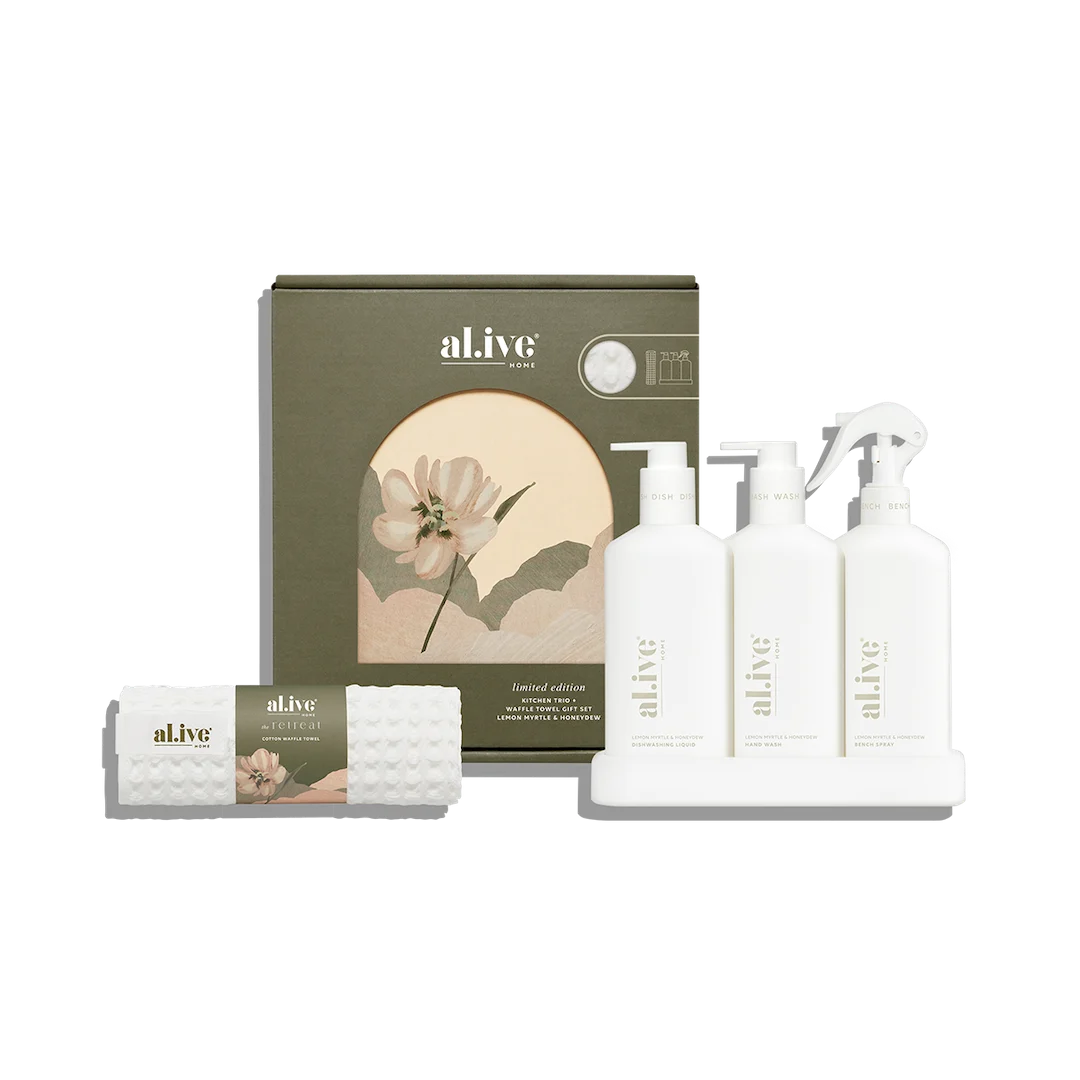al.ive Kitchen Trio Lemon Myrtle & Honeydew Gift Set with Waffle Towel