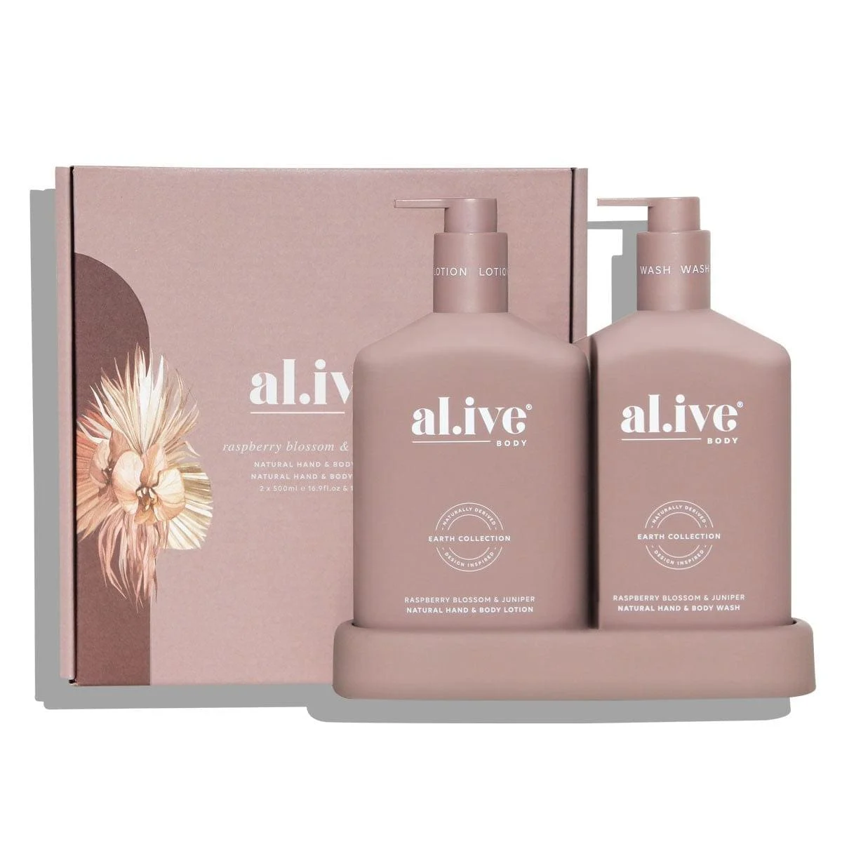 al.ive Raspberry Blossom & Juniper Hand and Body Wash/Lotion Duo + Tray