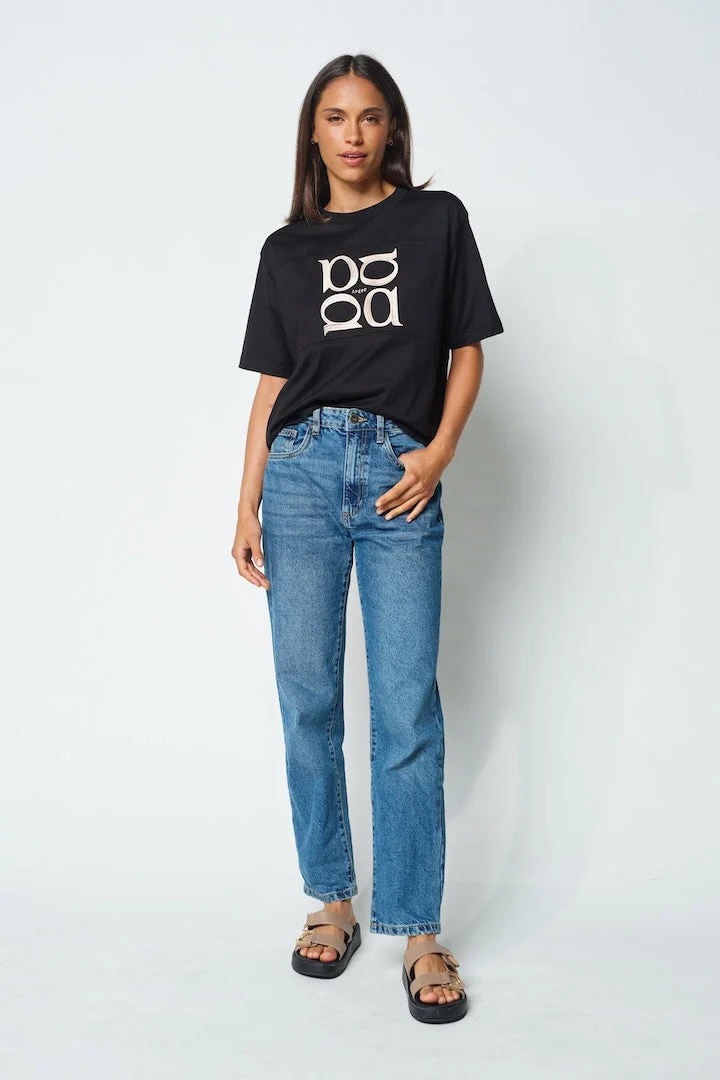 Apéro Accolade Embroidered Panel Tee -Black / Beige