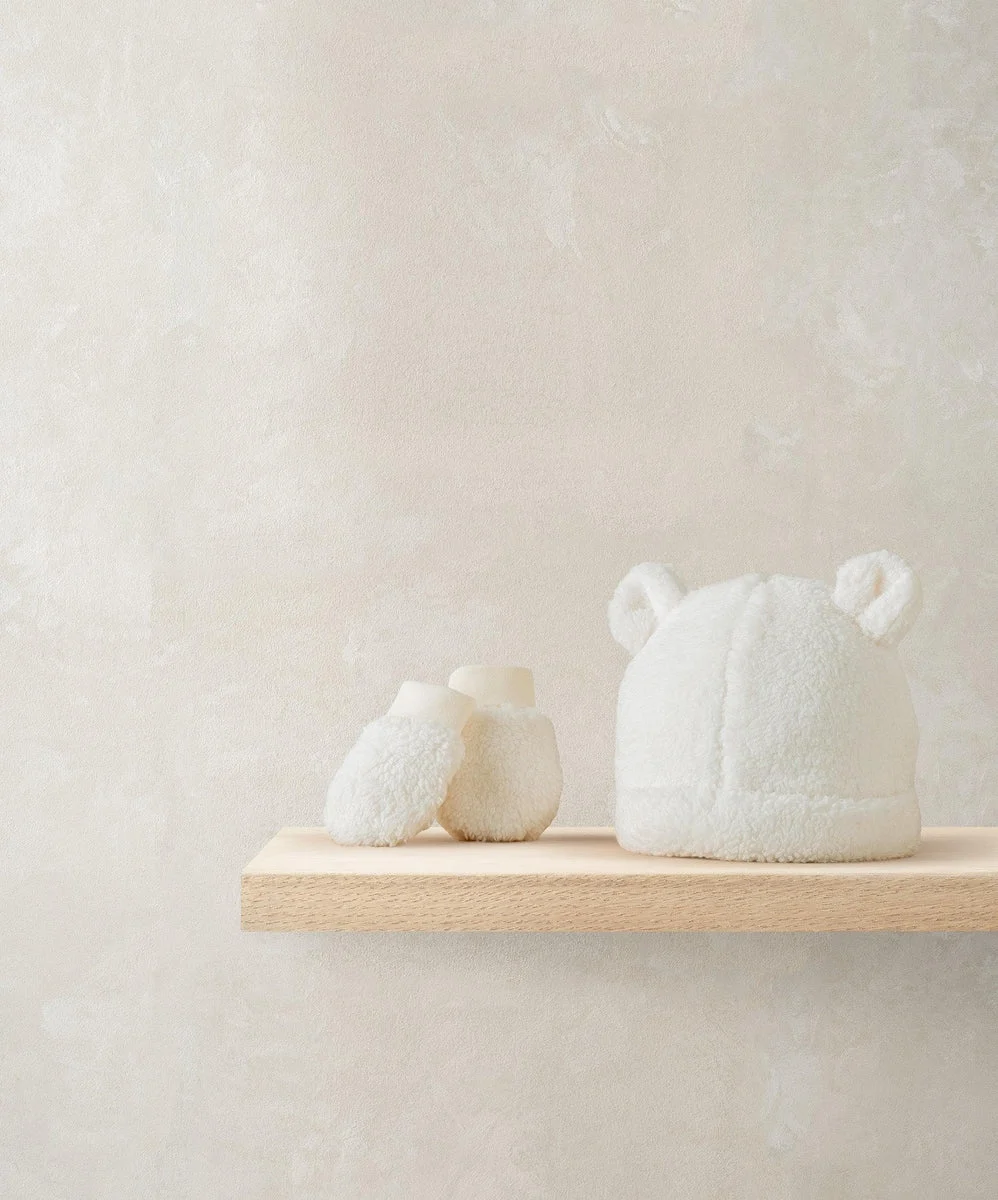 Cream Borg Hat & Mitts Set