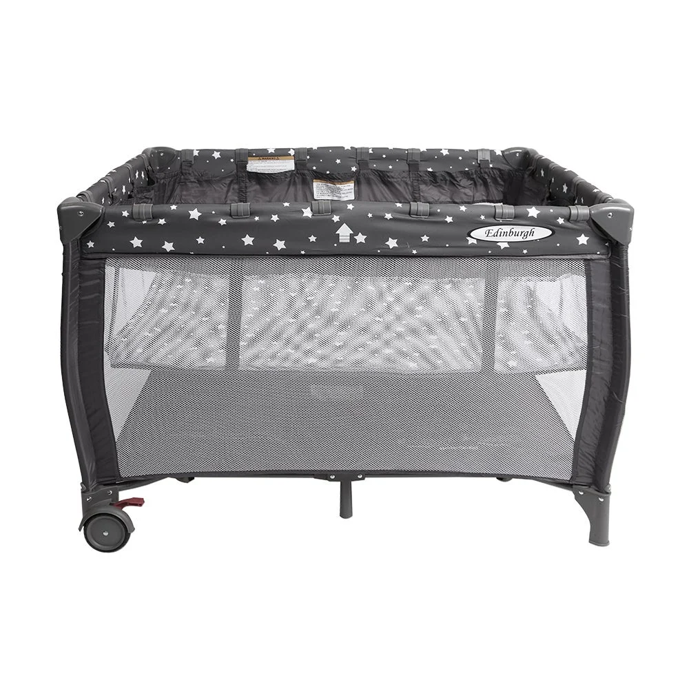 Edinburgh Portable Cot With Bassinette Grey Stars Grey