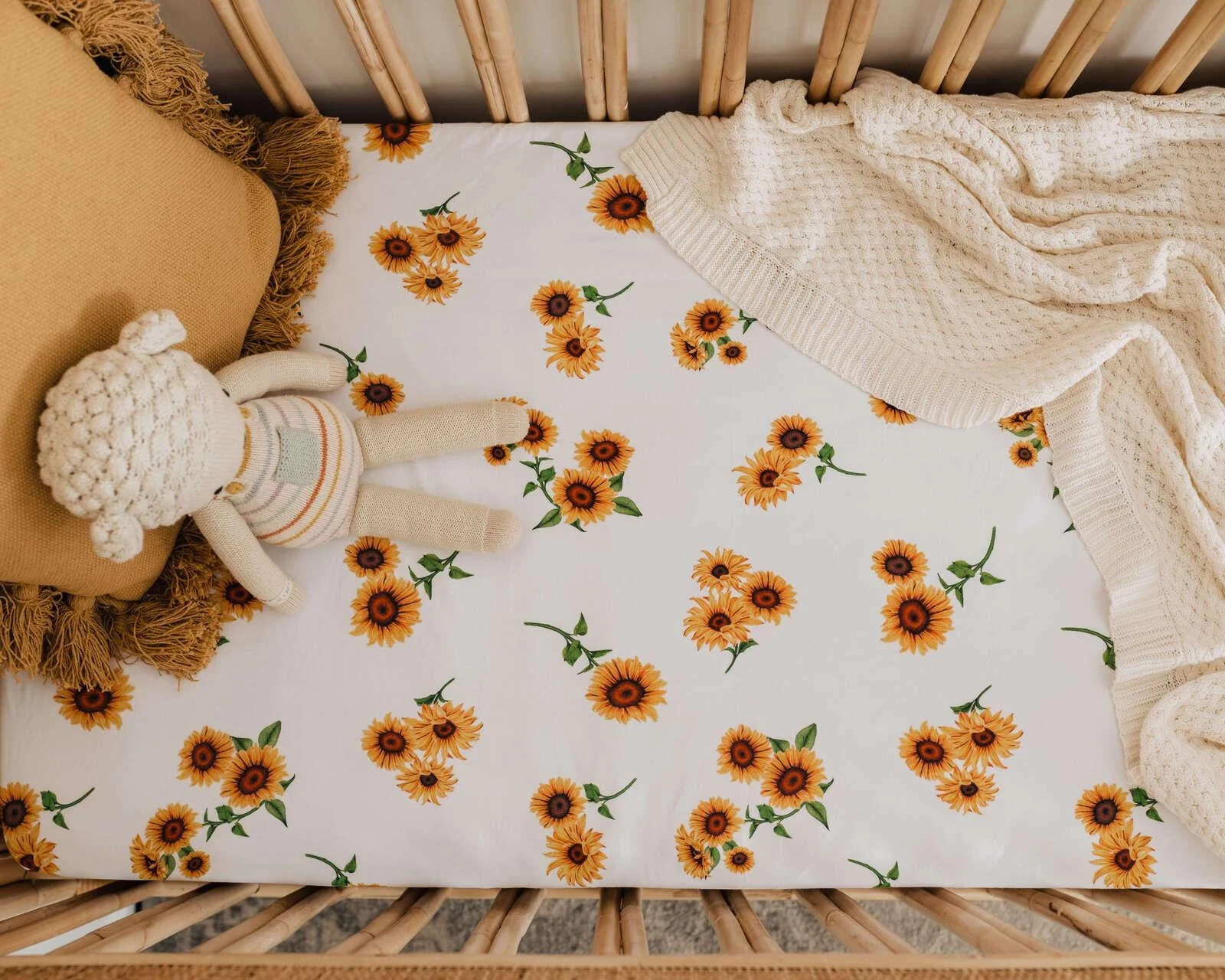 Fitted Cot Sheet Sunflowers