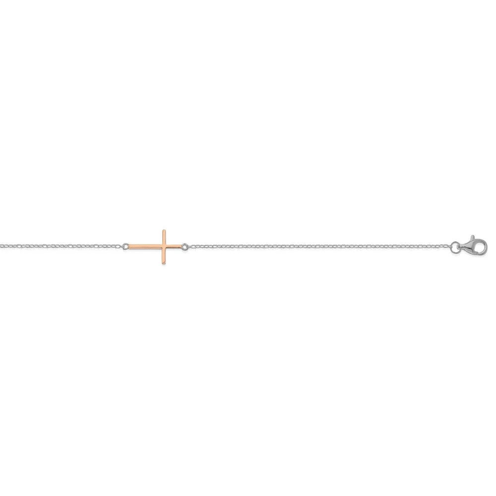 Girls Silver & Rose Gold Cross Bracelet