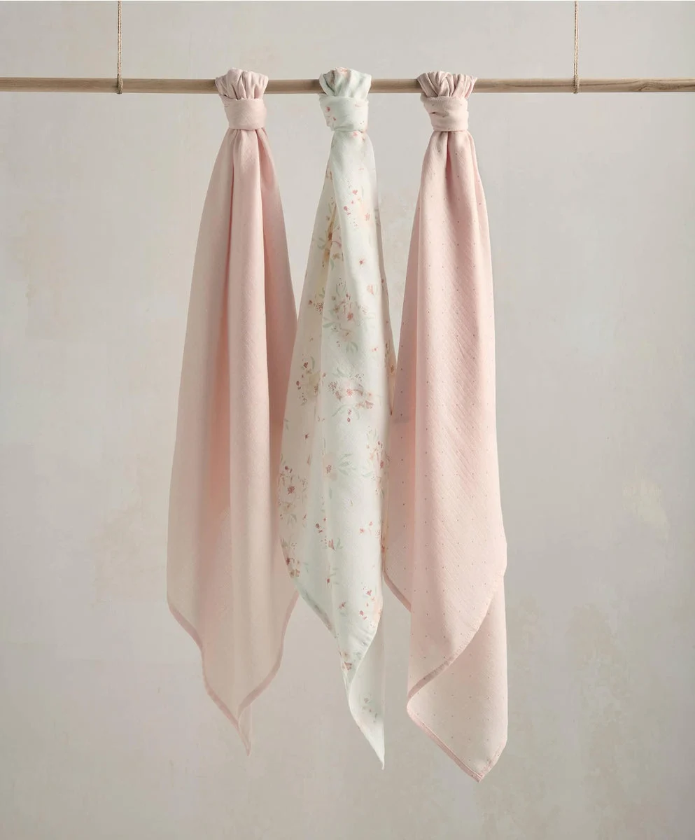 Large Floral Muslin Cloths - 3 Pack