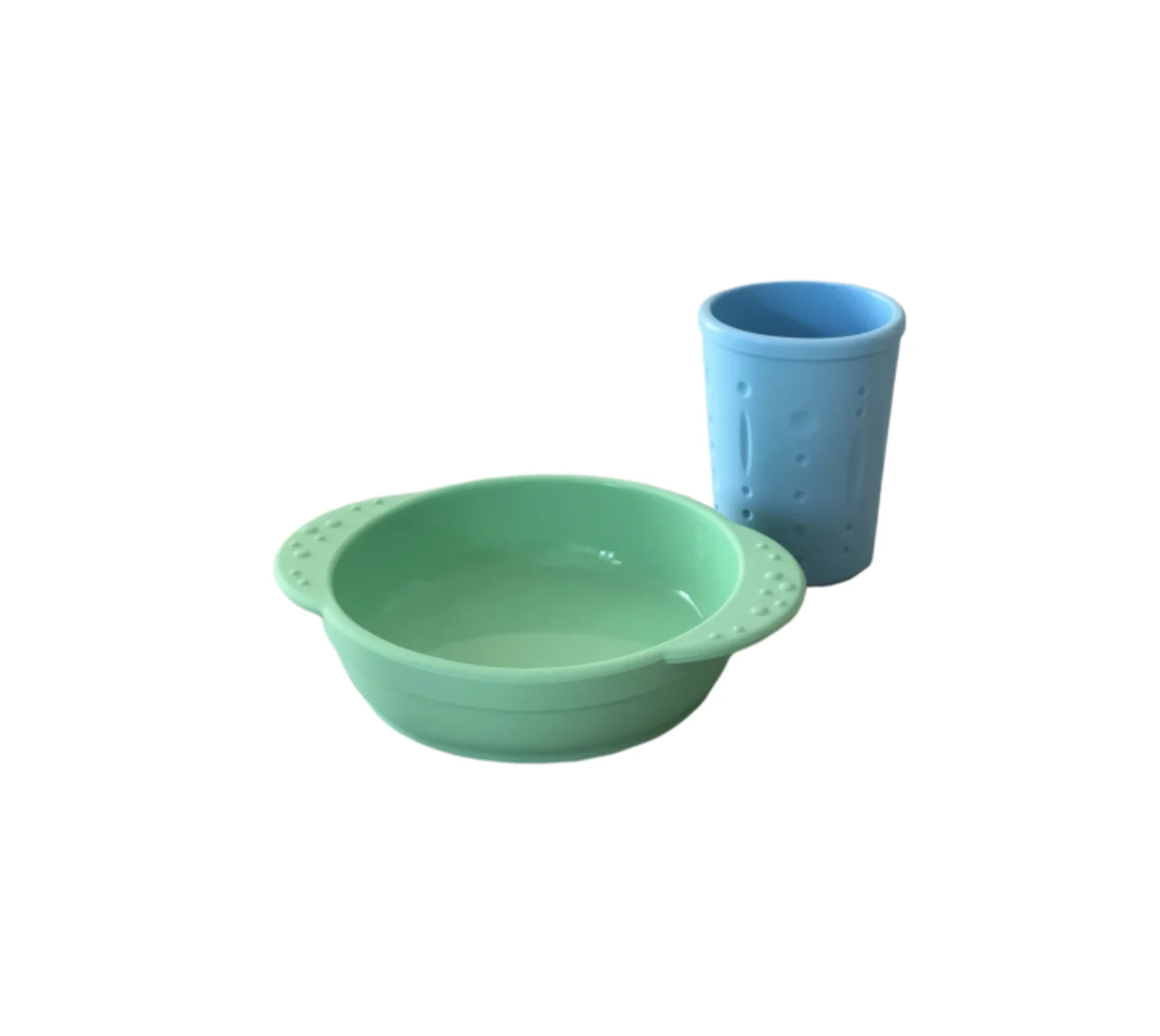 Little Woods NON-TOXIC SILICONE BOWL AND CUP SET Mint and Duck Egg Blue