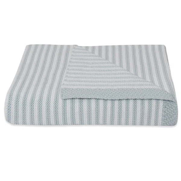 Living Textiles 100% Cotton Knit Stripe Blanket Blue/White