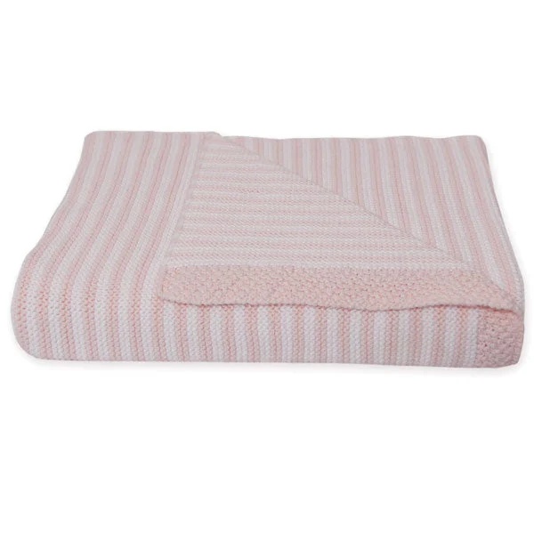 Living Textiles 100% Cotton Knit Stripe Blanket Blush Pink/White