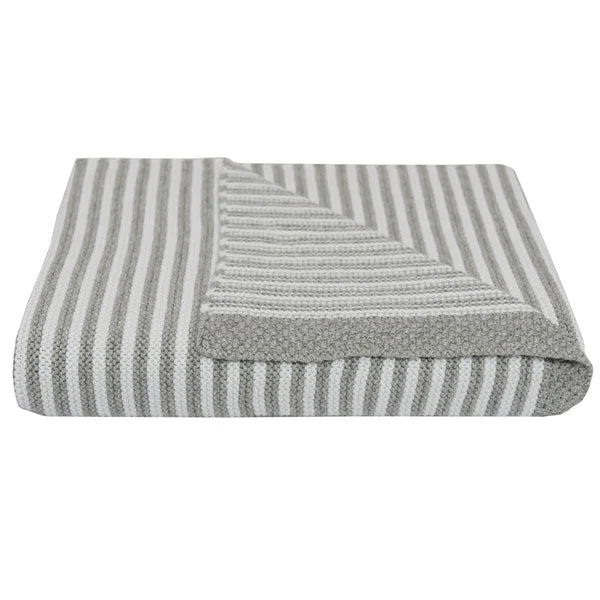 Living Textiles 100% Cotton Knit Stripe Blanket Grey/White