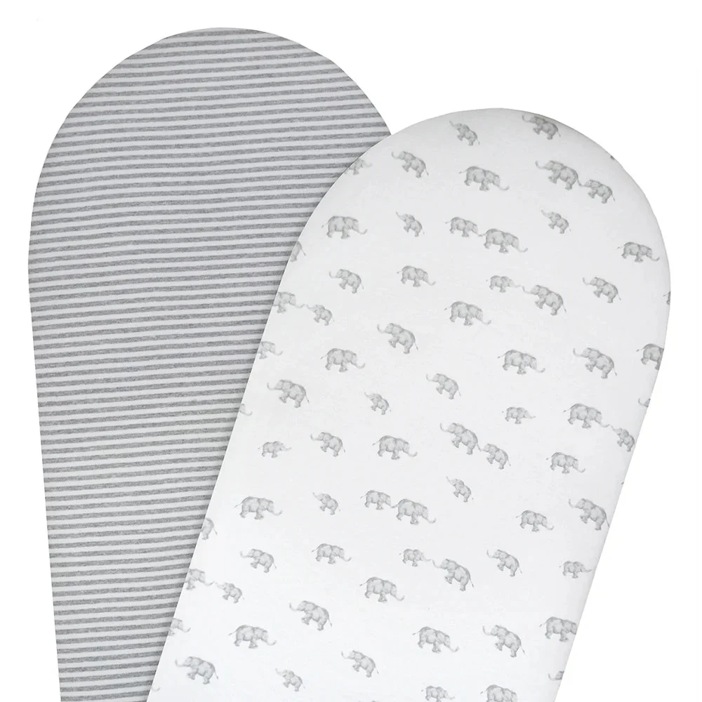 Living Textiles 2 pack Moses/Pram Jersey Fitted Sheet - Watercolour Elephant