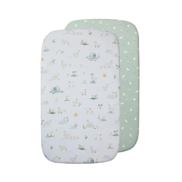 Living Textiles 2 Pack Organic Jersey Bedside Sleeper Fitted Sheets - Goosey Goosey