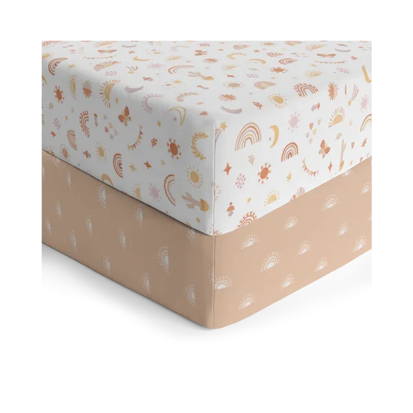 Living Textiles 2 Pack Organic Jersey Cot Fitted Sheets - Bohemian Bliss