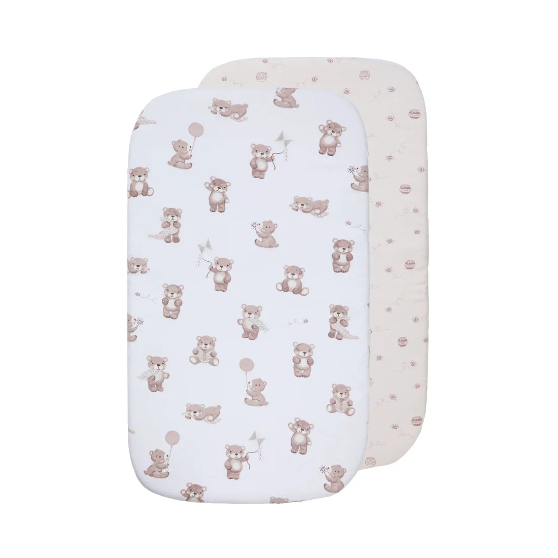 Living Textiles 2pk Bedside Co-Sleeper Fitted Sheets - Cuddly Bear
