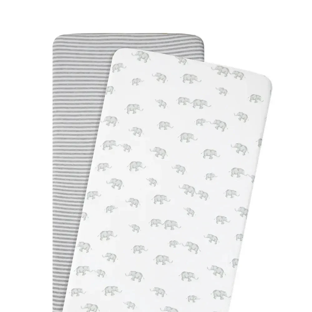 Living Textiles 2pk Jersey Bassinet Fitted Sheet - Watercolour Elephant