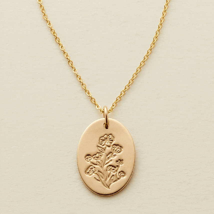 Made by Mary Gold Filled Family Florals Oval Disc Necklace - 3 Blooms