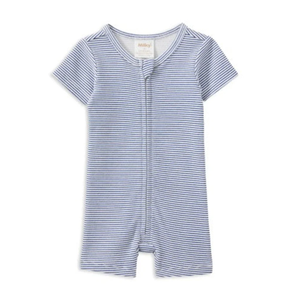 Milky Clothing Boys Blue Rib Zip Romper
