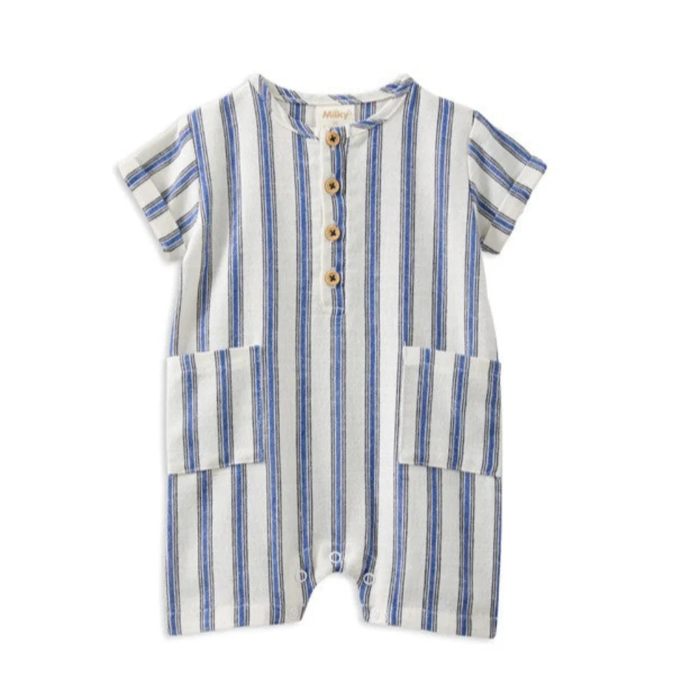 Milky Clothing Stripe Linen Romper