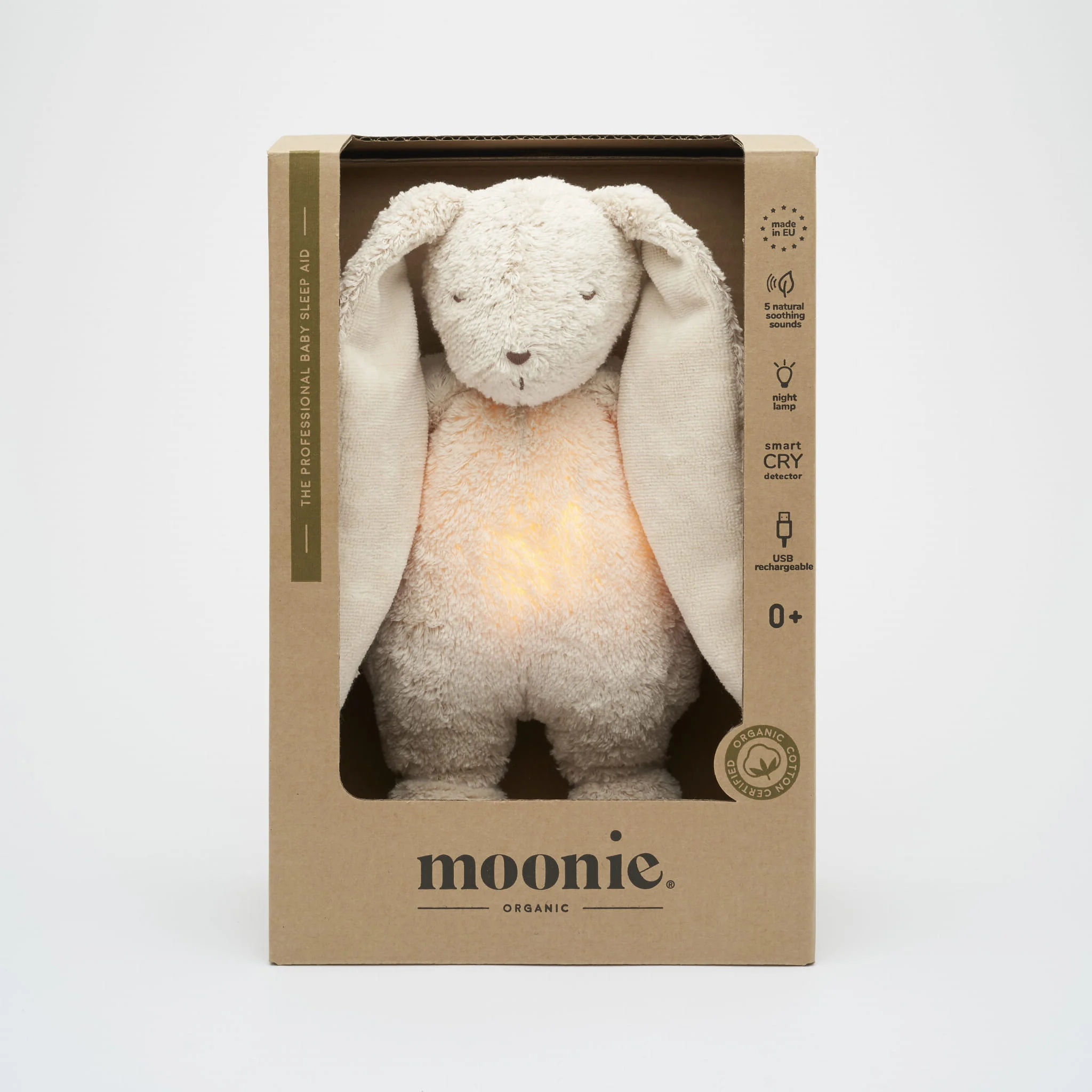 Moonie 2.0 Sand Organic Humming Bunny with a Lamp