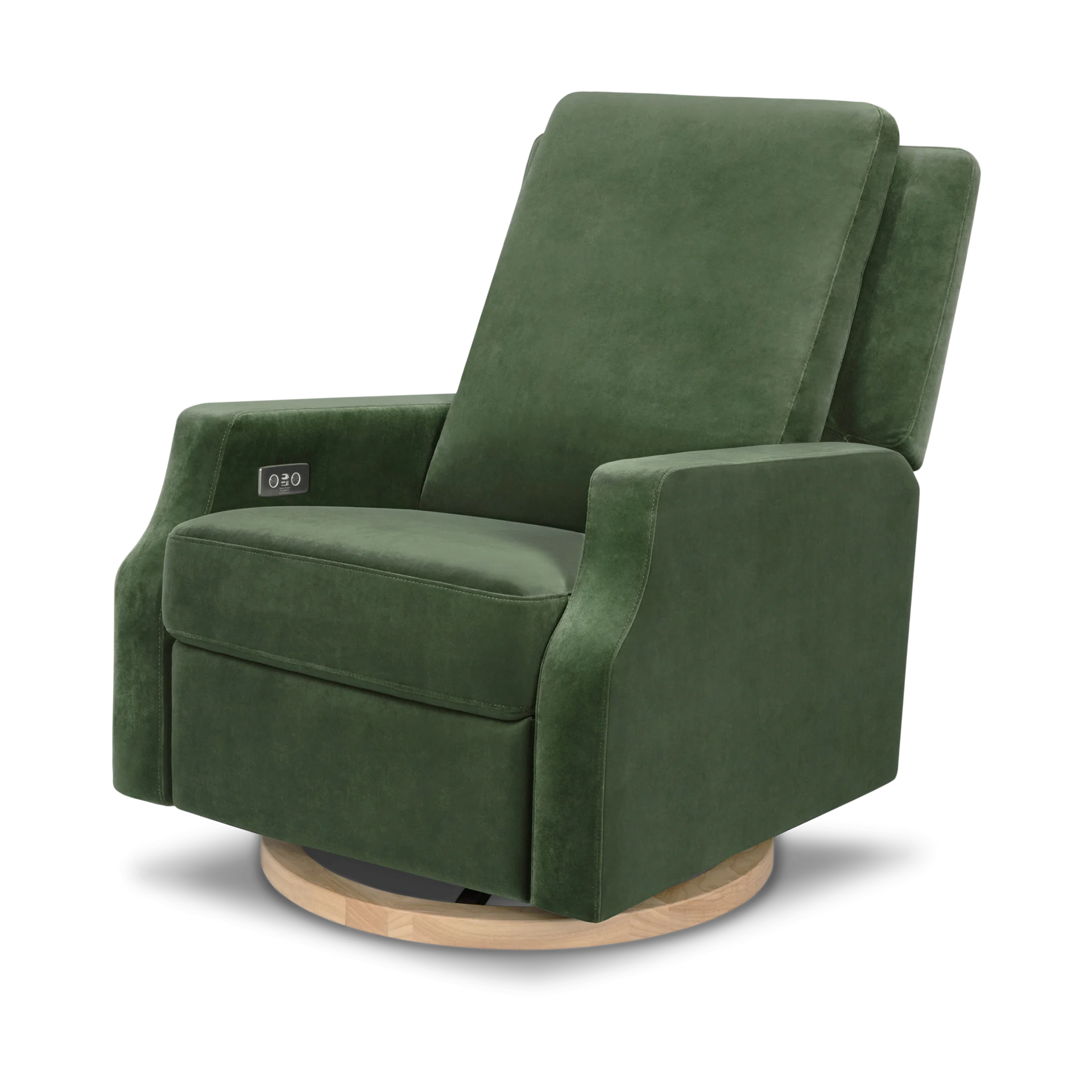 Namesake Crewe Electronic Recliner and Swivel Glider - Forest Green Velvet With Light Wood Base | Babylist Shop