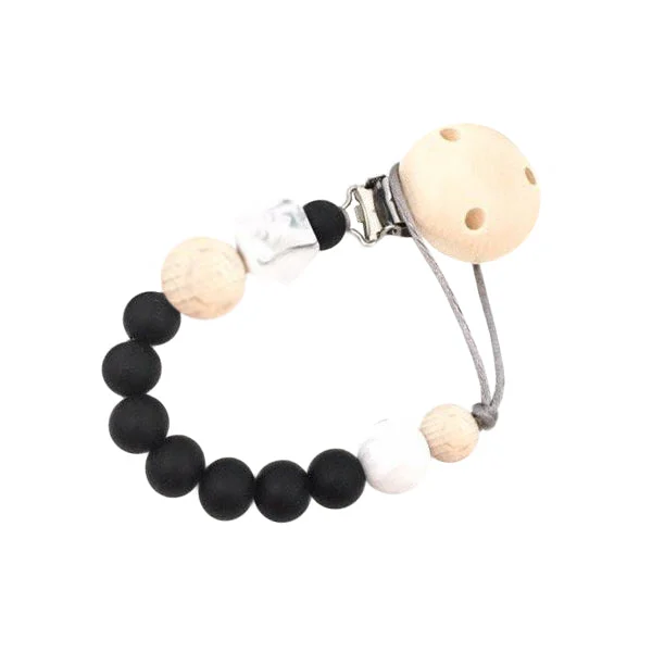 One.Chew.Three Silicone Dummy Holder Clip - Marble Accent - Mono