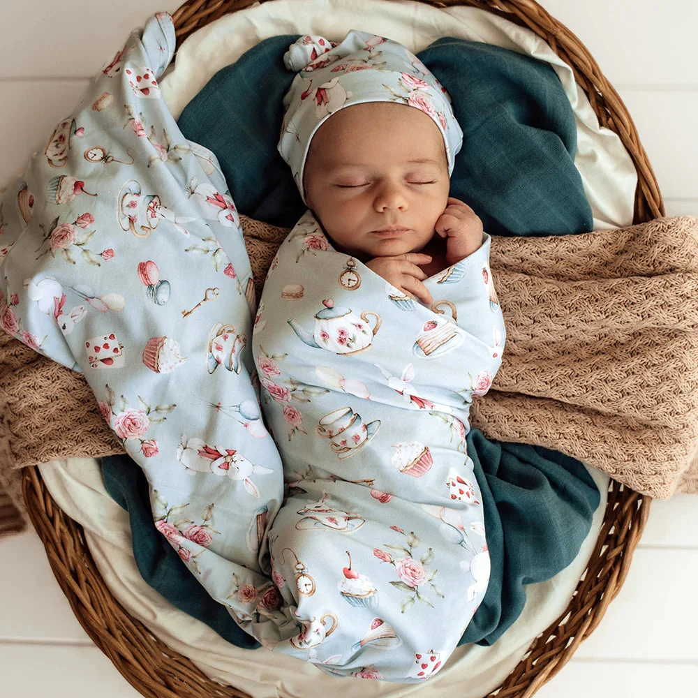 Organic Jersey Wrap & Beanie Set - White Rabbit