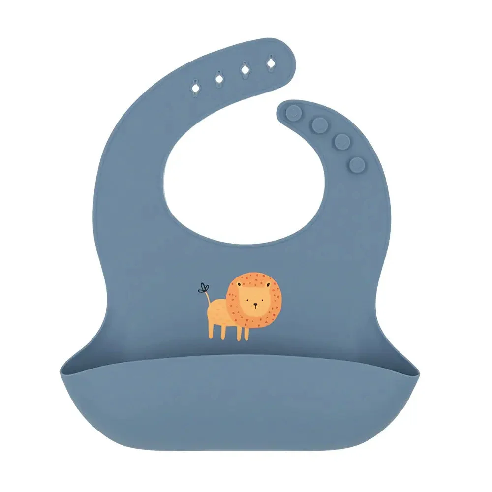 Playground Silicone Bib - Lion/ Steel Blue