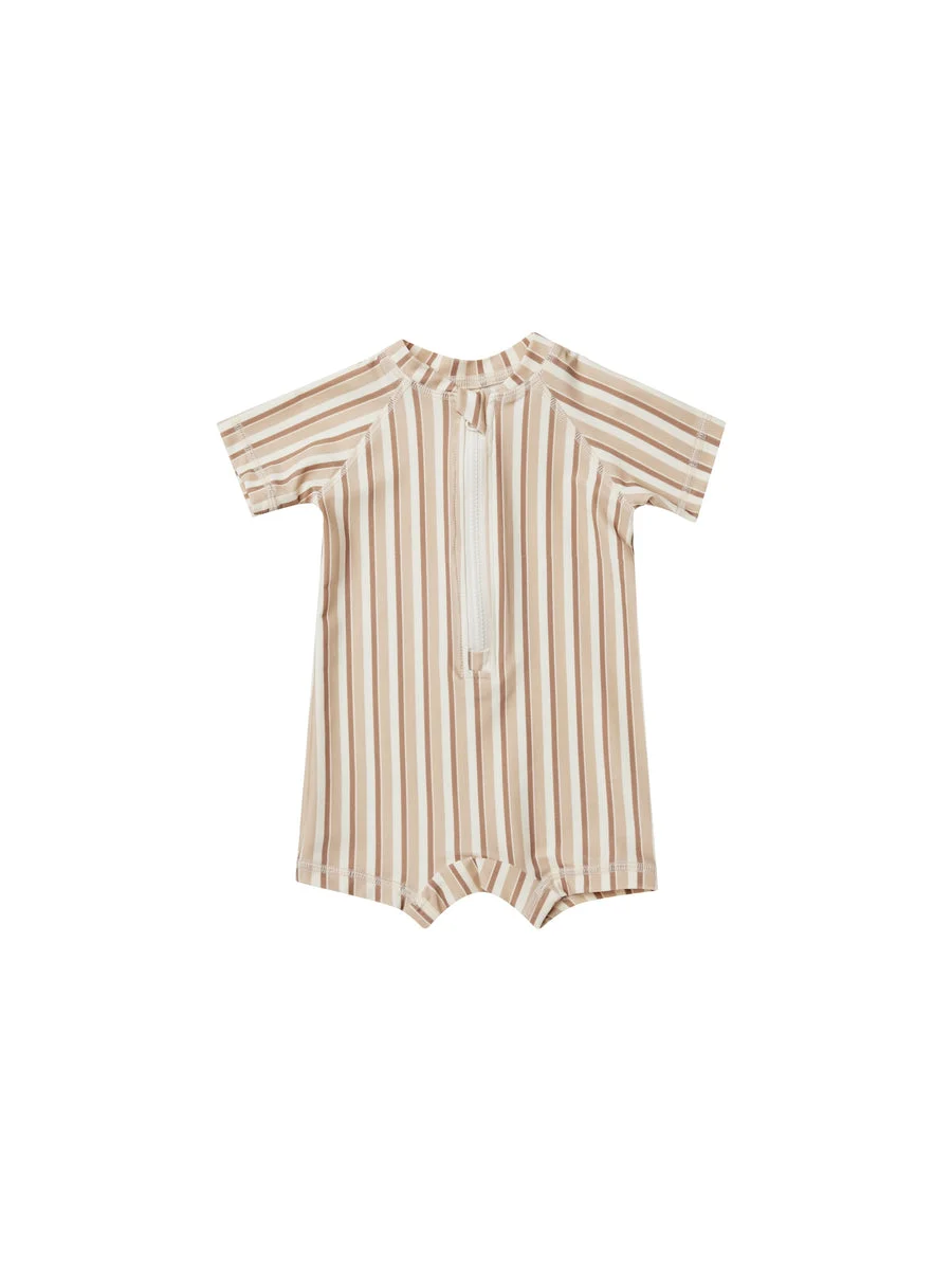 Quincy Mae One-Piece Rashguard - Latte/Clay Stripe