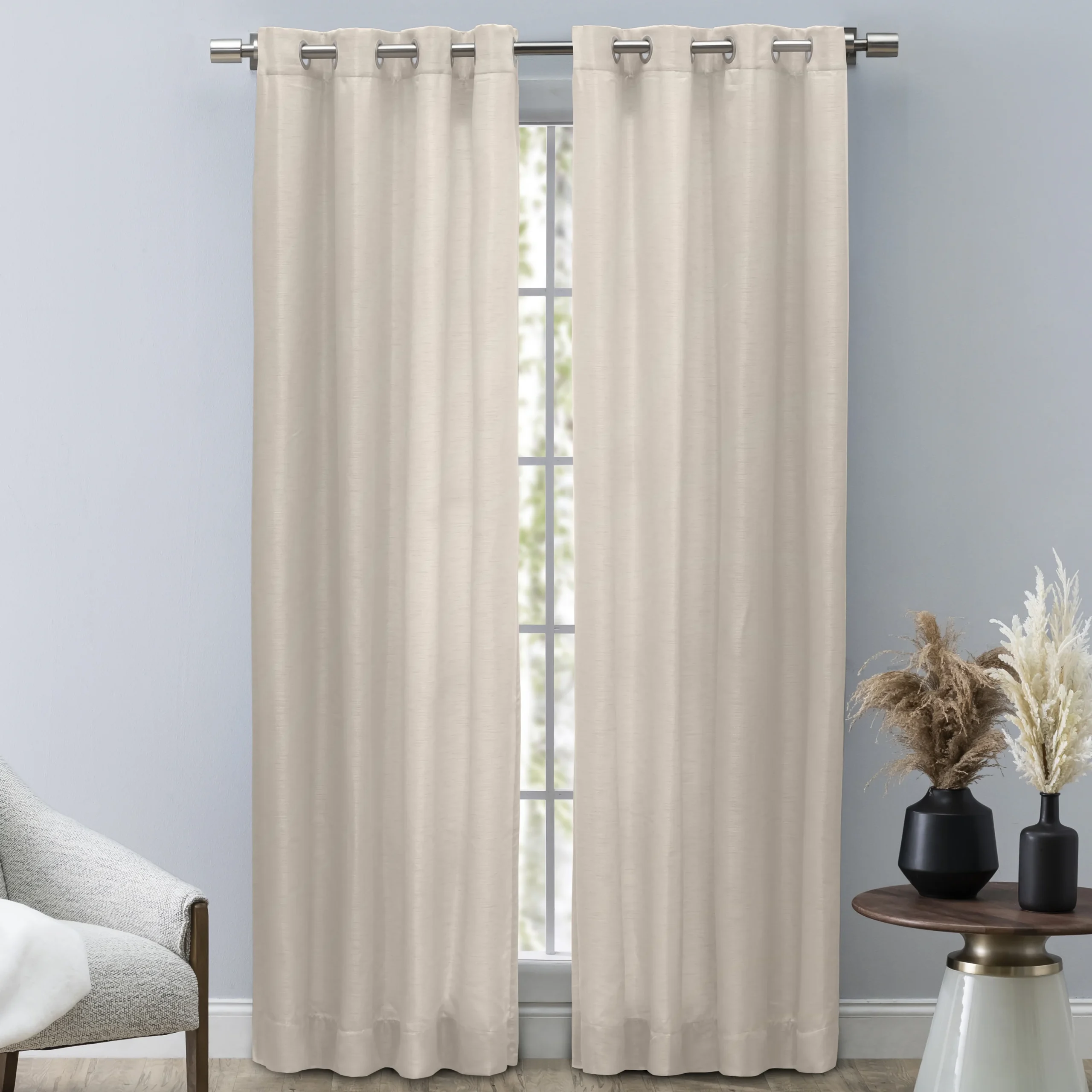 Ricardo Trading Grasscloth Lined Grommet Window Panel Curtain - Parchment, 54"W X 84"L | Babylist Shop