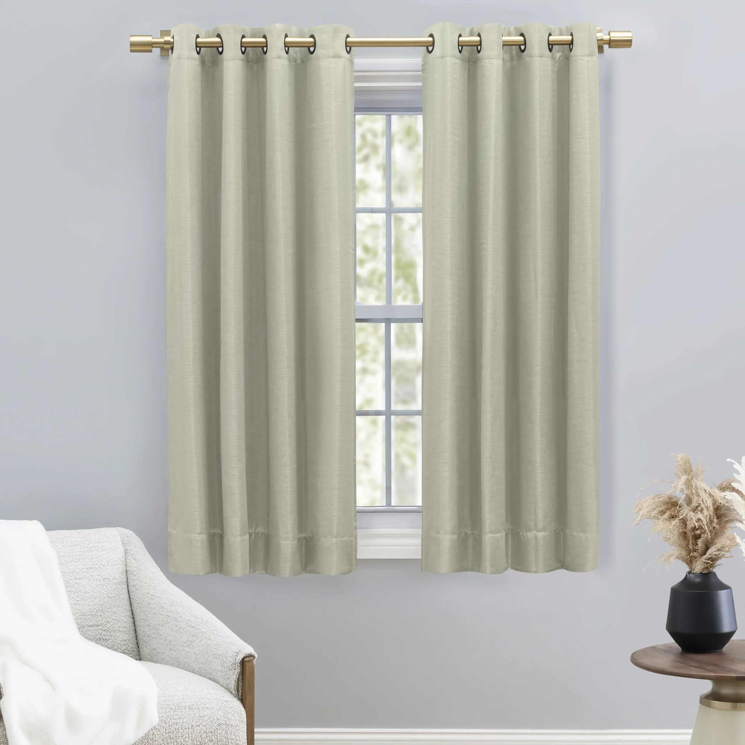 Ricardo Trading Grasscloth Lined Grommet Window Panel Curtain w/Wand - Sliver Sage, 54"W X 45"L | Babylist Shop