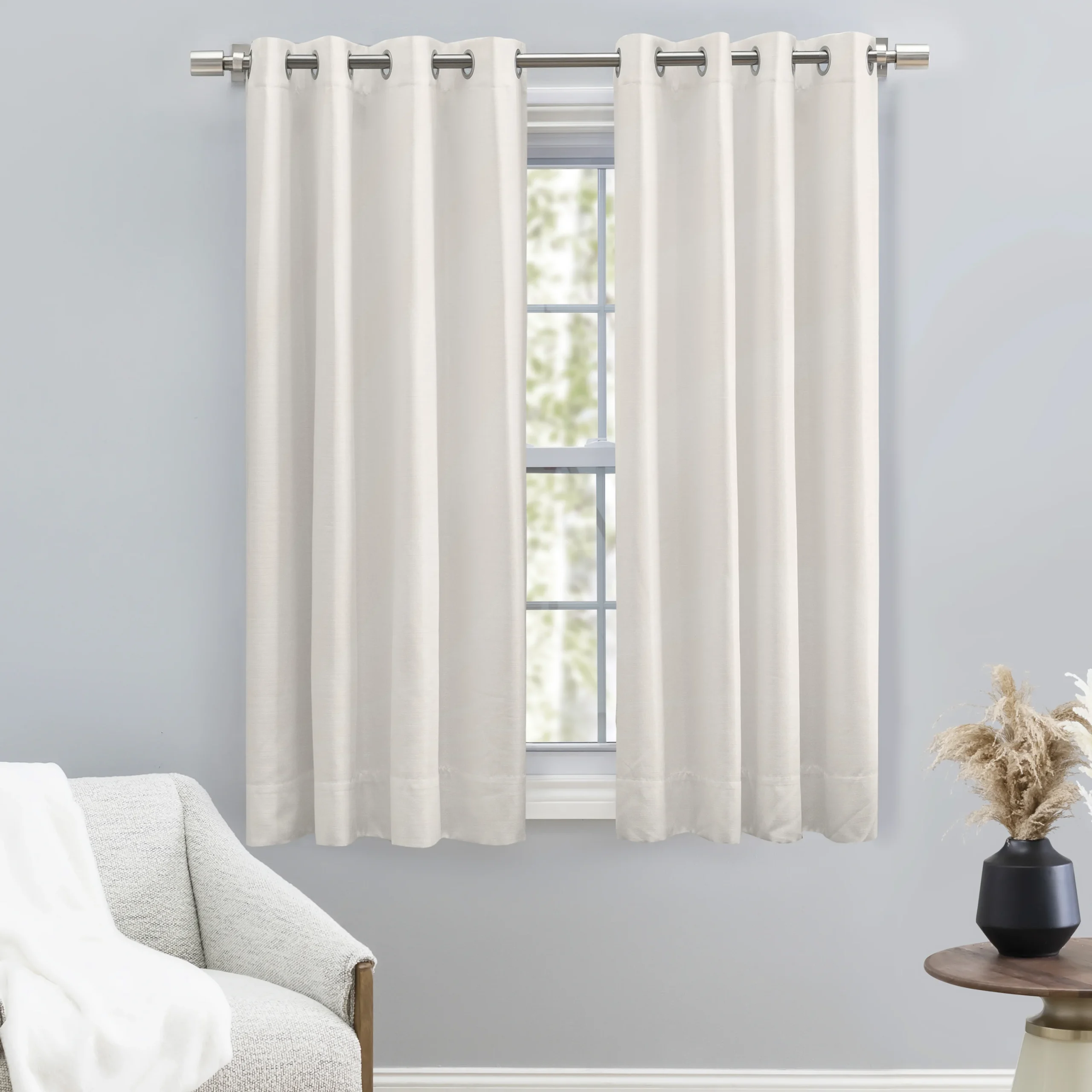 Ricardo Trading Grasscloth Lined Grommet Window Panel Curtain w/Wand - White, 54"W X 45"L | Babylist Shop