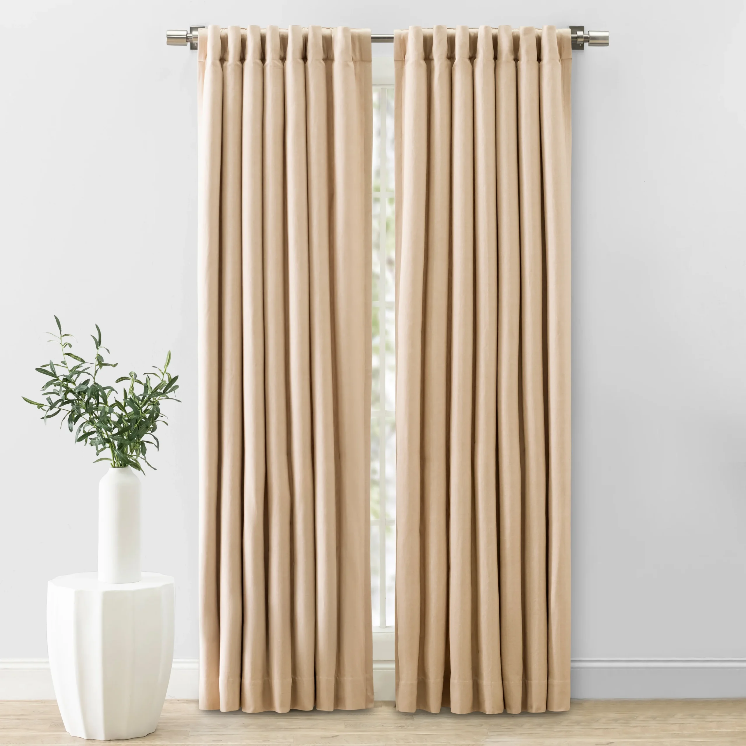 Ricardo Trading Herringbone Lined Rod Pocket w/Back Tabs Window Panel Curtain - Oatmeal, 48"W X 84"L | Babylist Shop