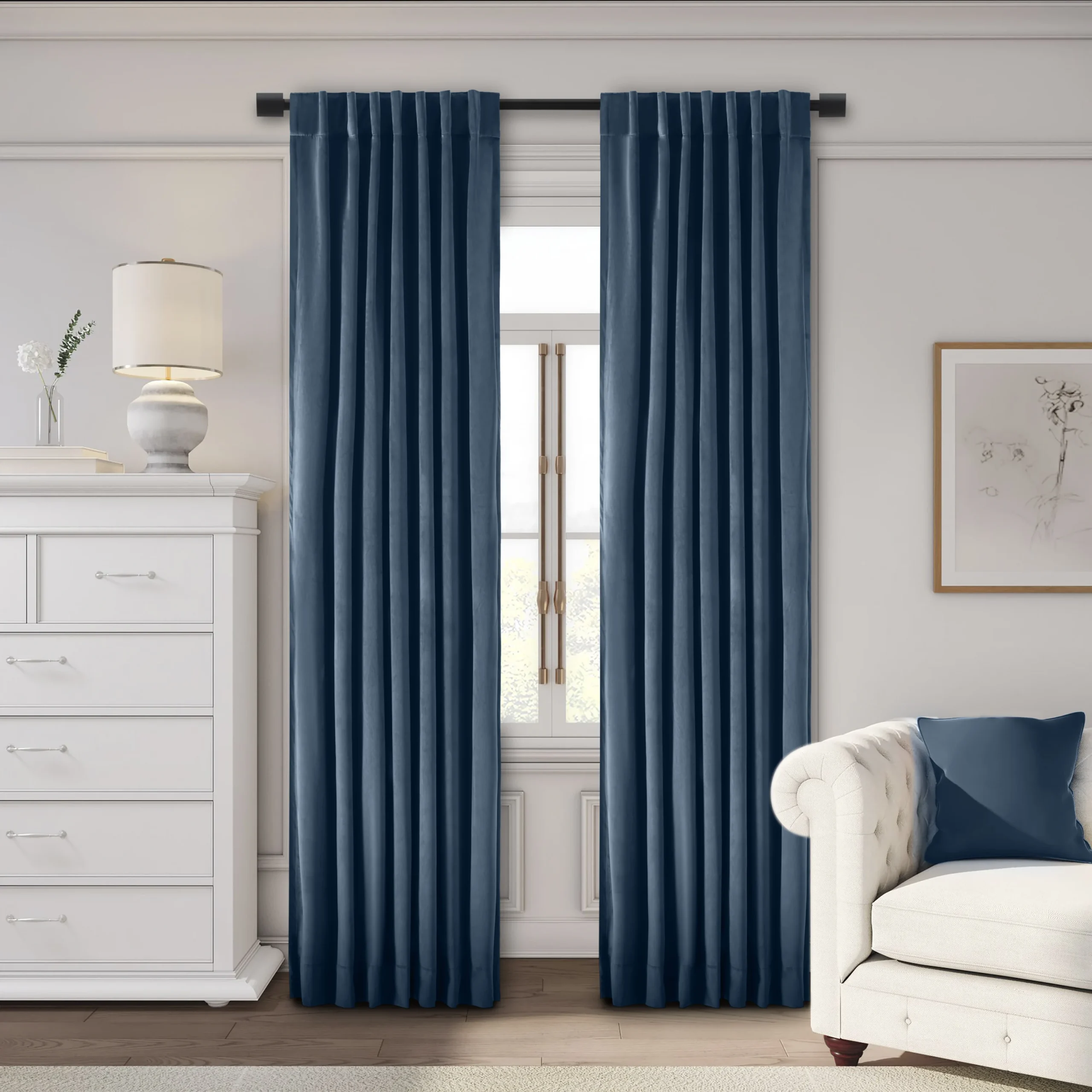 Ricardo Trading Premium Velvet Rod Pocket With Back Tabs Panel - Blue, 50"W X 63"L, 1 | Babylist Shop
