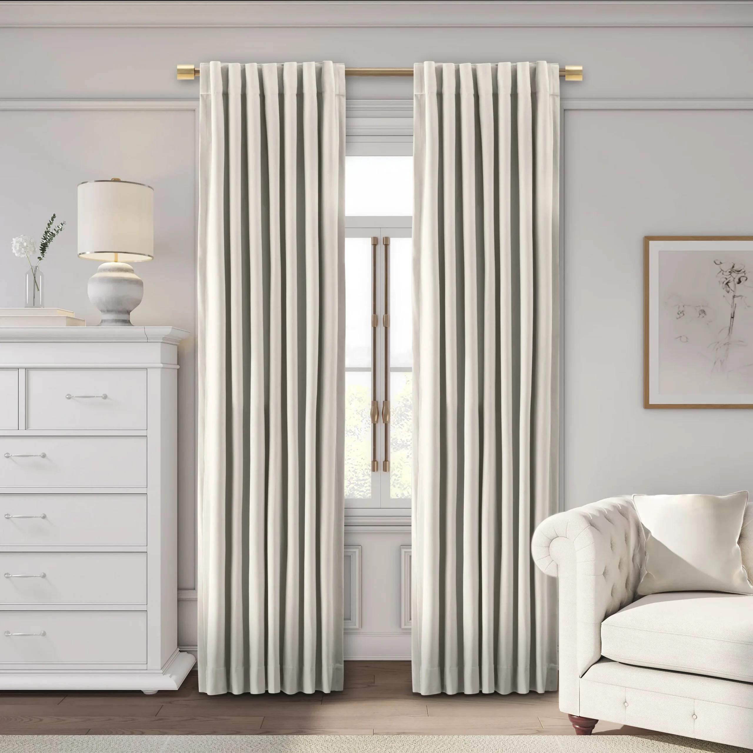 Ricardo Trading Premium Velvet Rod Pocket With Back Tabs Panel - Bone, 50"W X 96"L, 1 | Babylist Shop