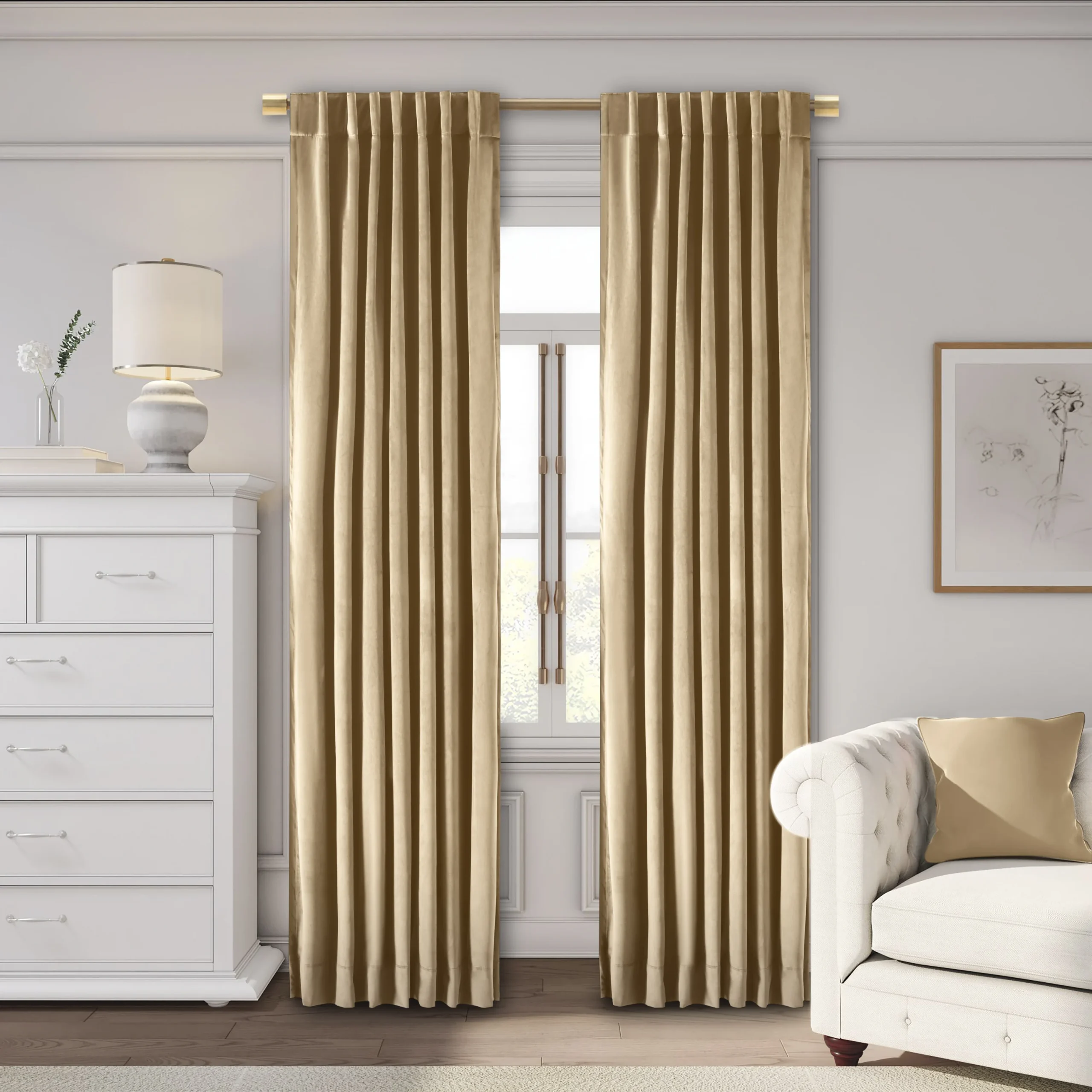 Ricardo Trading Premium Velvet Rod Pocket With Back Tabs Panel - Champagne, 50"W X 63"L, 1 | Babylist Shop