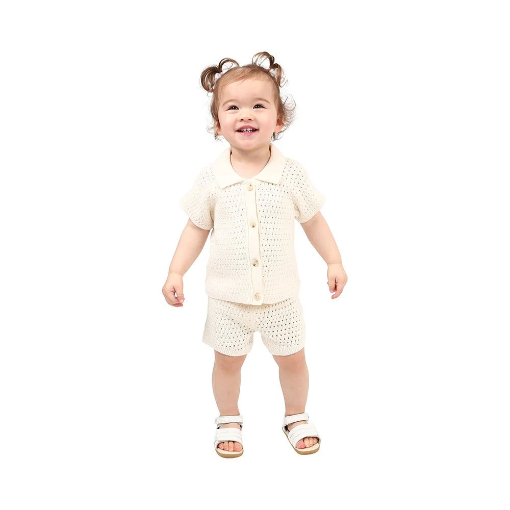 Ricochet Baby Crochet Knit Shirt & Short Set Cream