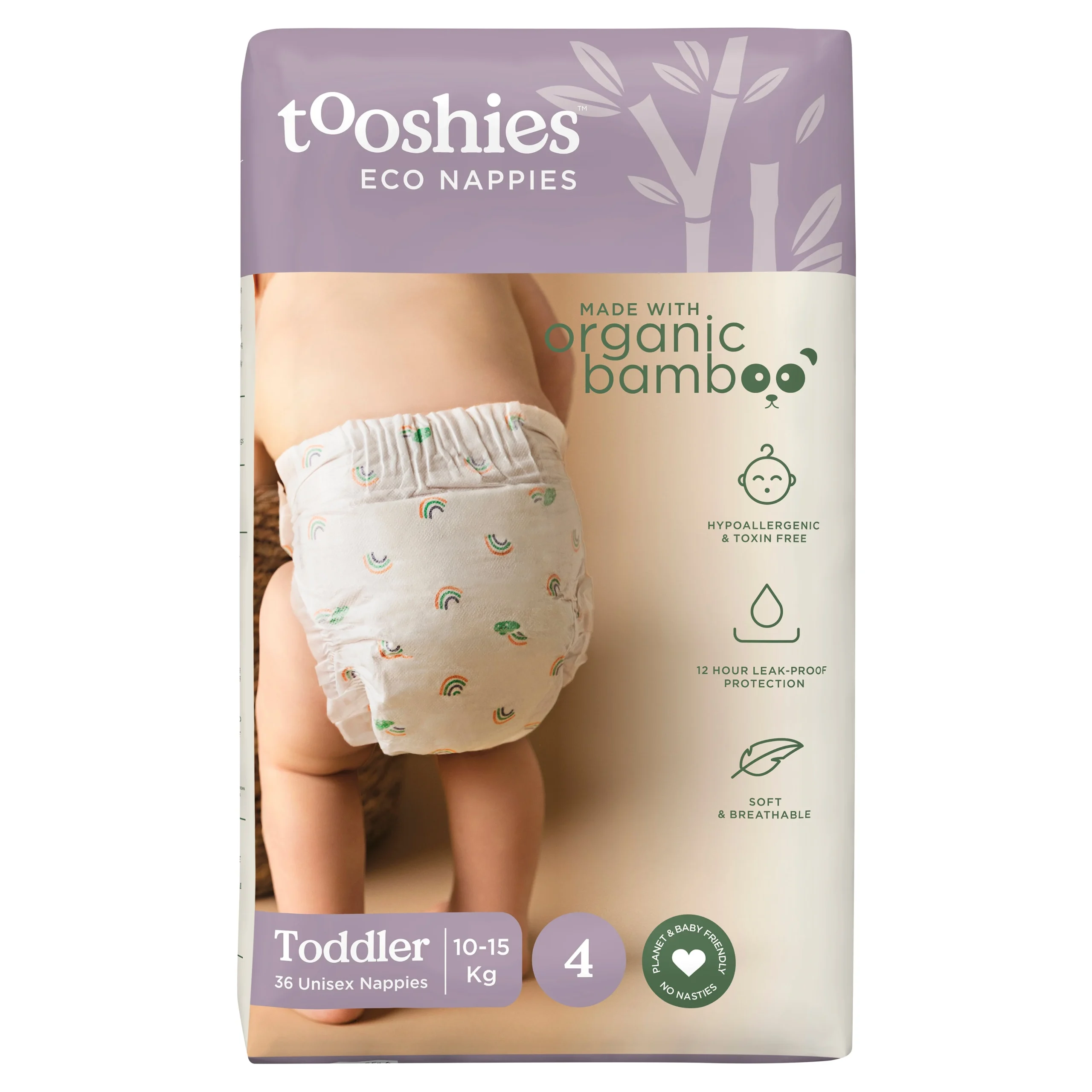 Tooshies Organic Bamboo Nappies - Size 4 Toddler 10-15 kg - 36 pk