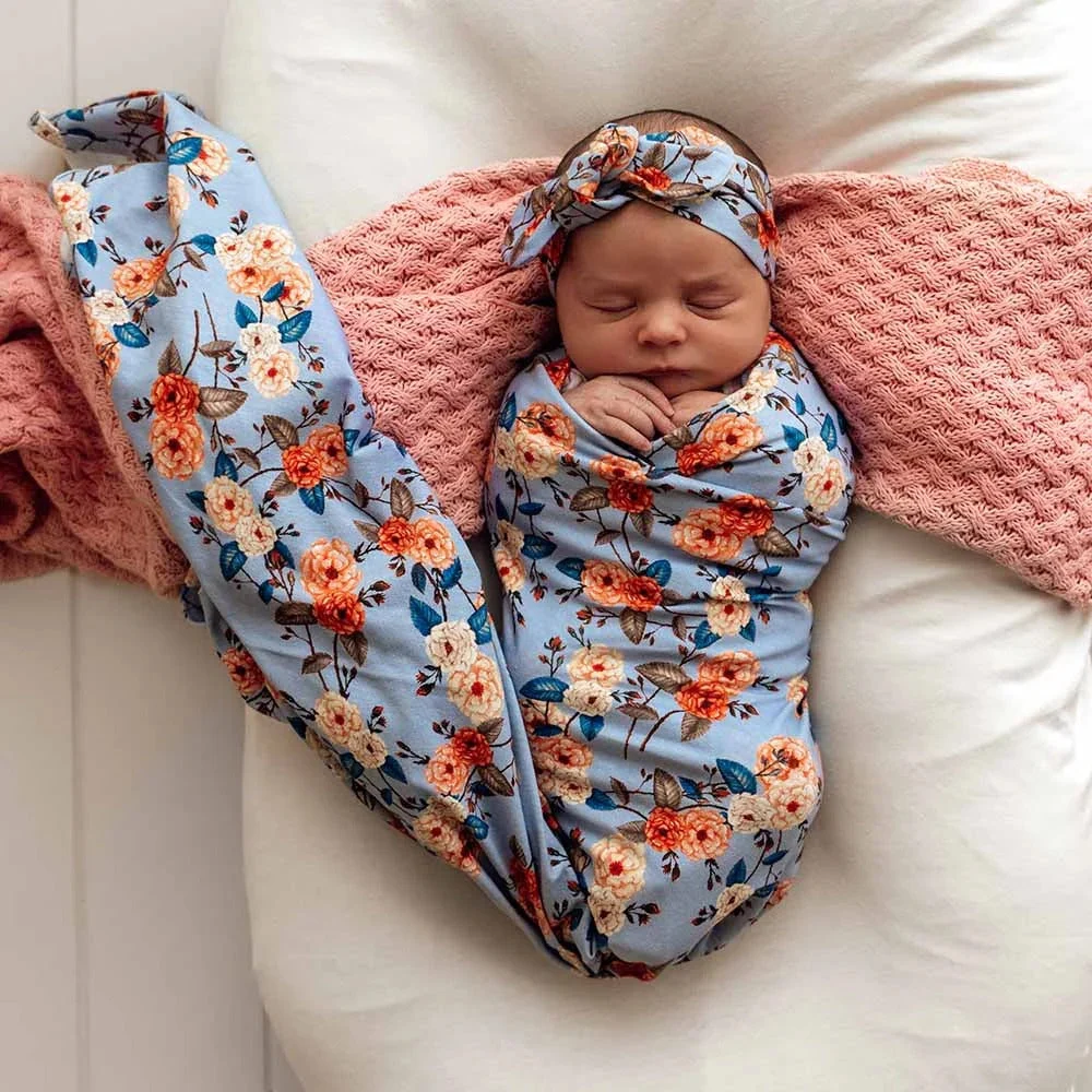 Vintage Blossom Organic Jersey Wrap & Topknot Set