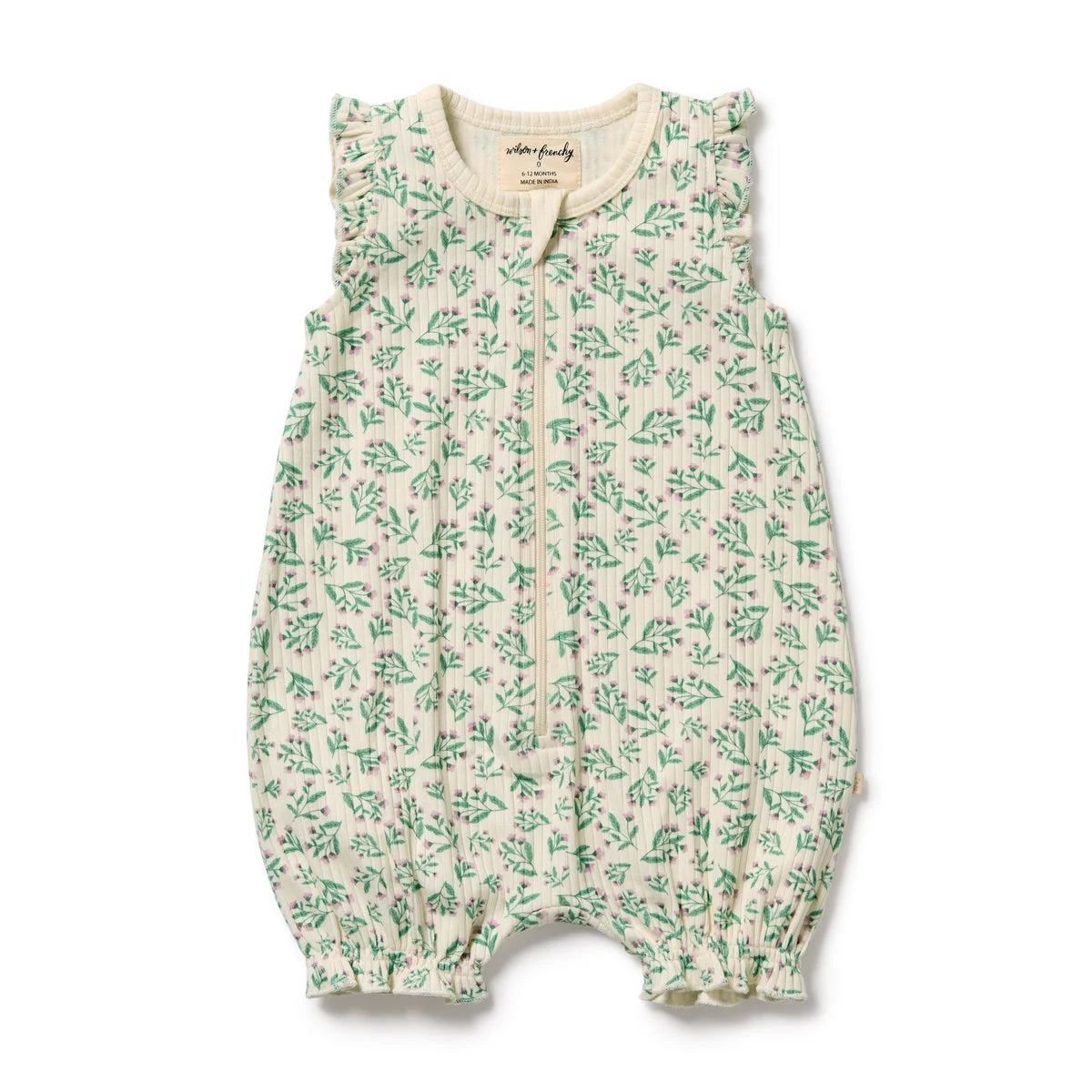 W&F Periwinkle Organic Ruffle Zipsuit