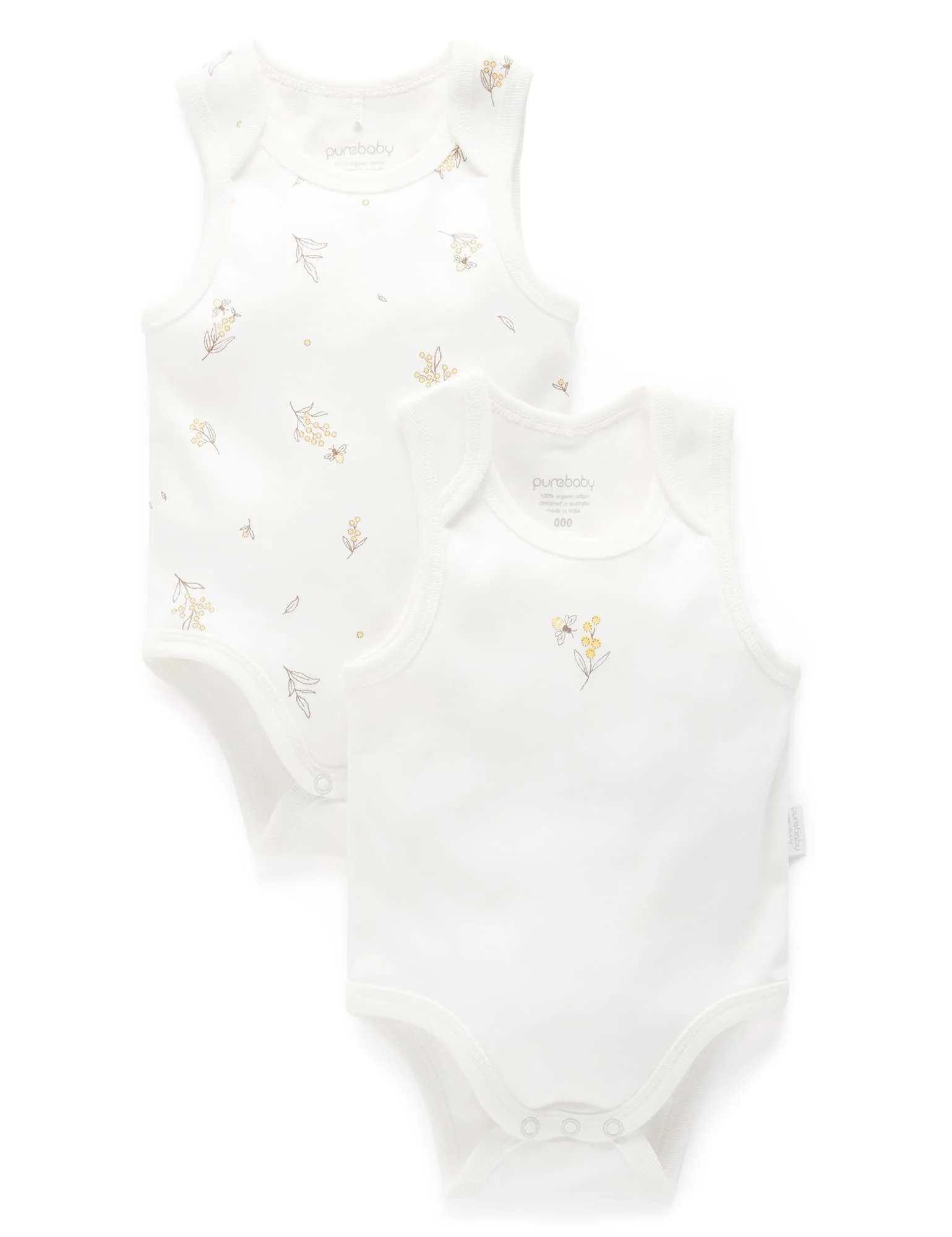 Wattle Bee 2 Pack Singlet Bodysuit