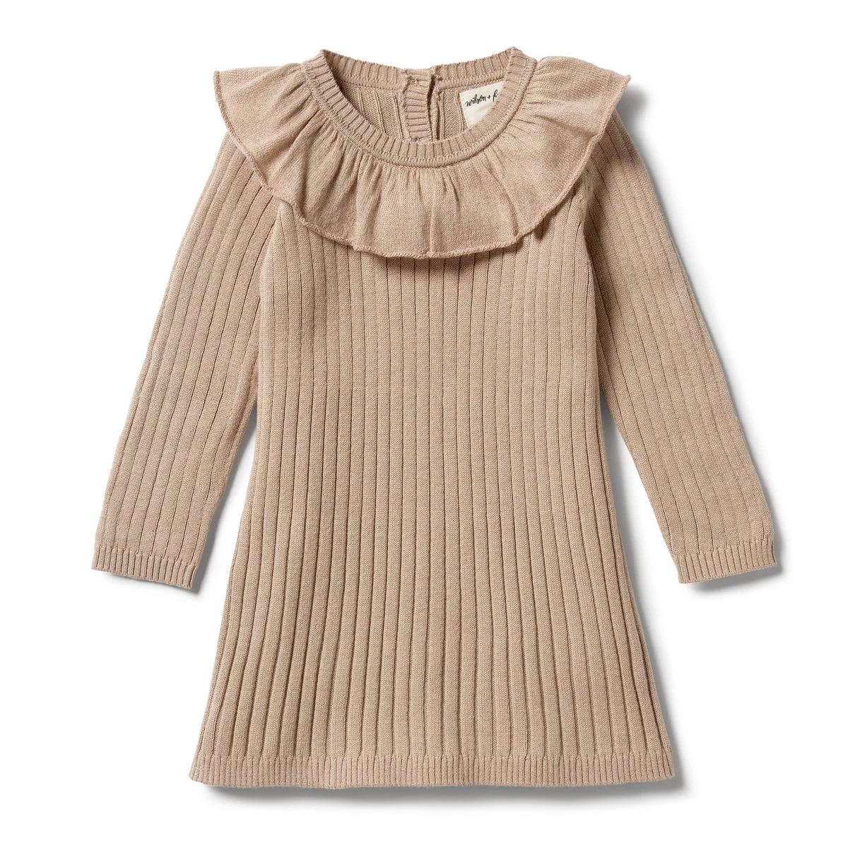 Wilson & Frenchy Knitted Rib Ruffle Dress - Oatmeal
